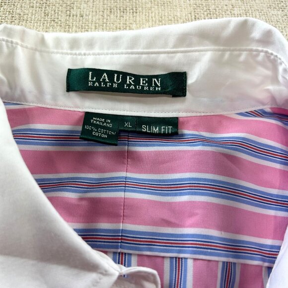 Ralph Lauren Women's SZ Extra Large Slim Fit Pink Striped Button-Down Dress Shir - Picture 6 of 8